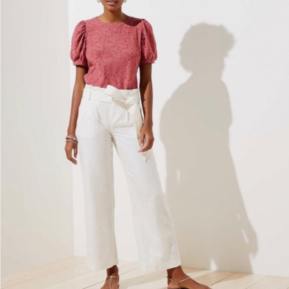LOFT White Linen Blend Wide Leg Pant - Size 2 Regular